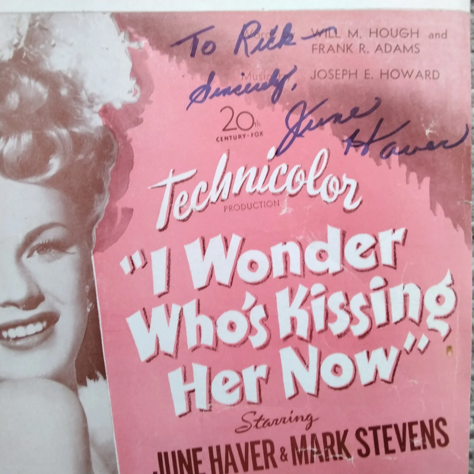 June Haver SIGNED 1947 Movie Ad I Wonder Who's Kissing Her Now 40s Film Actress, изображение 4
