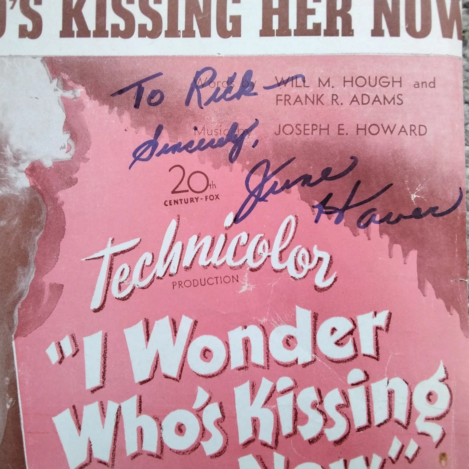 June Haver SIGNED 1947 Movie Ad I Wonder Who's Kissing Her Now 40s Film Actress, изображение 5