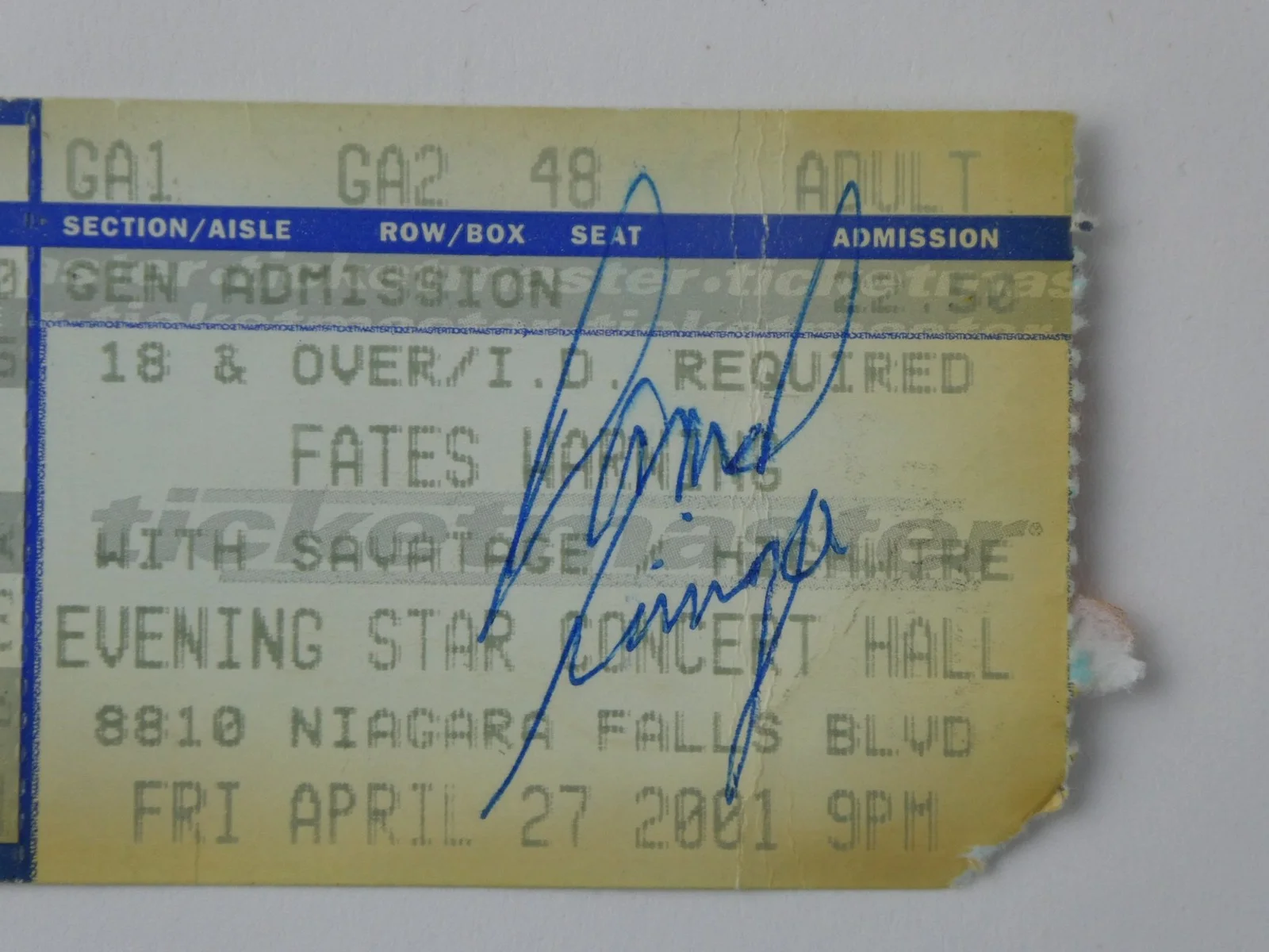 Damond Jiniya Savatage Signed Concert Ticket 2001 w/ Fates Warning Autographed, изображение 2