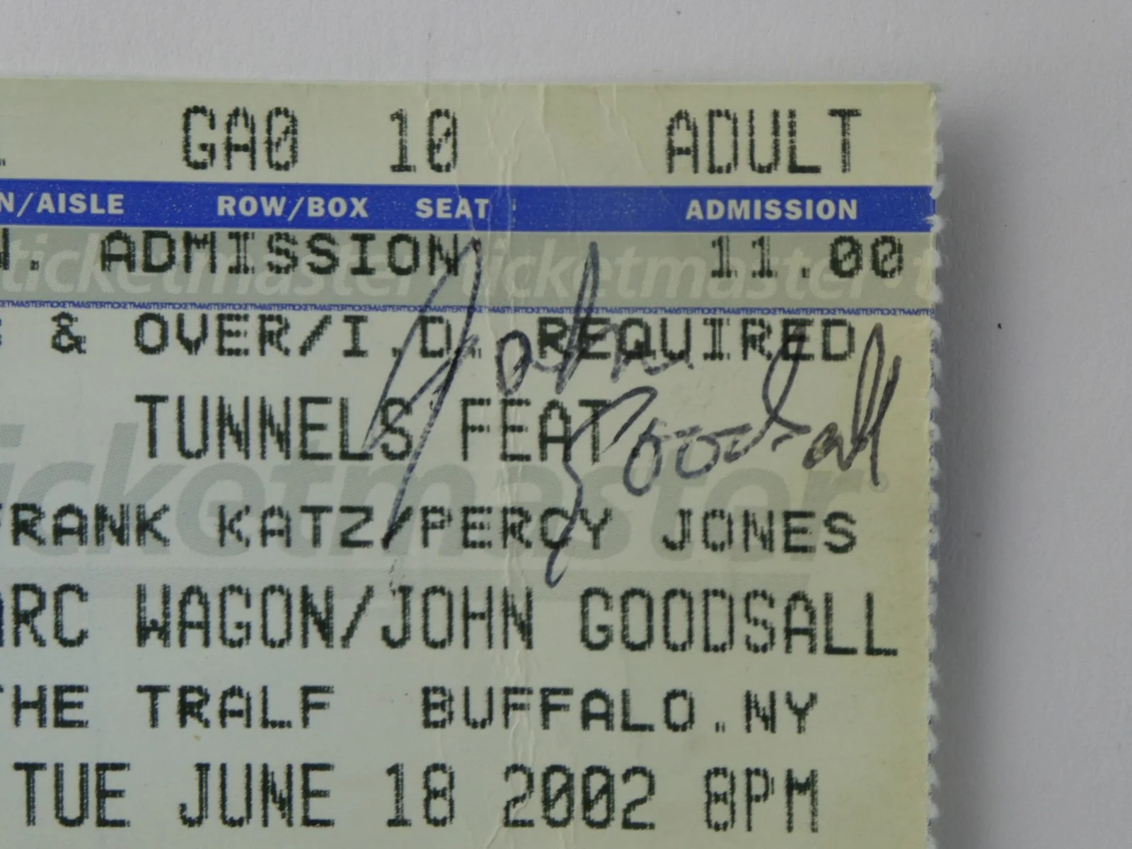 John Goodsall Signed Concert Ticket Stub 2002 Tunnels Autographed, image 2
