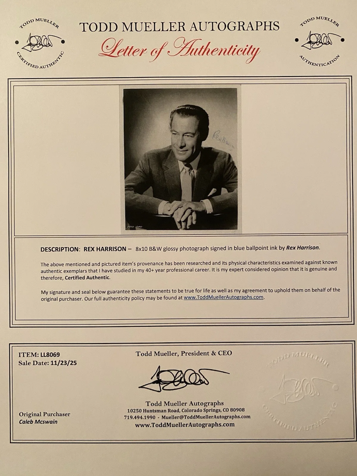 Rex Harrison — Rex Harrison Signed Autographed Photo With COA My Fair Lady Doctor Dolittle, изображение 4