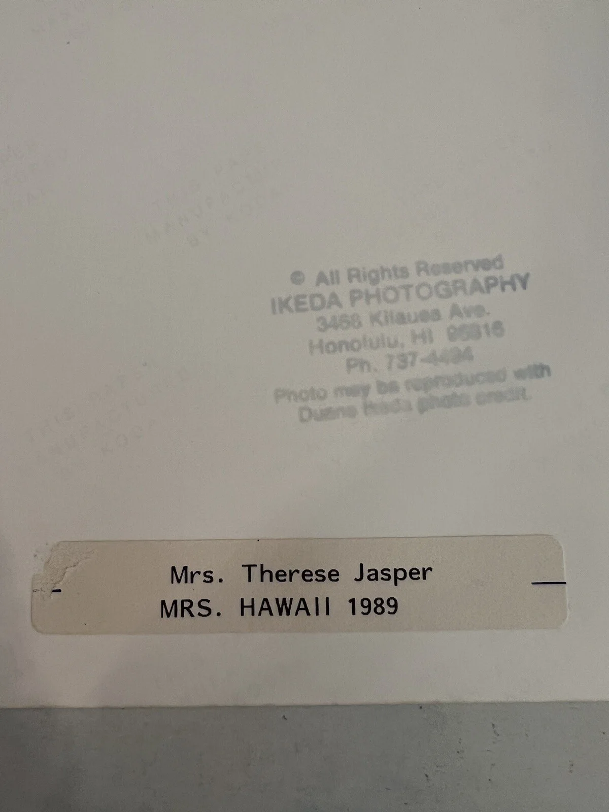 Therese Jasper Mrs. Hawaii 1989 Autographed Photograph w/Inscription 8x10, изображение 4