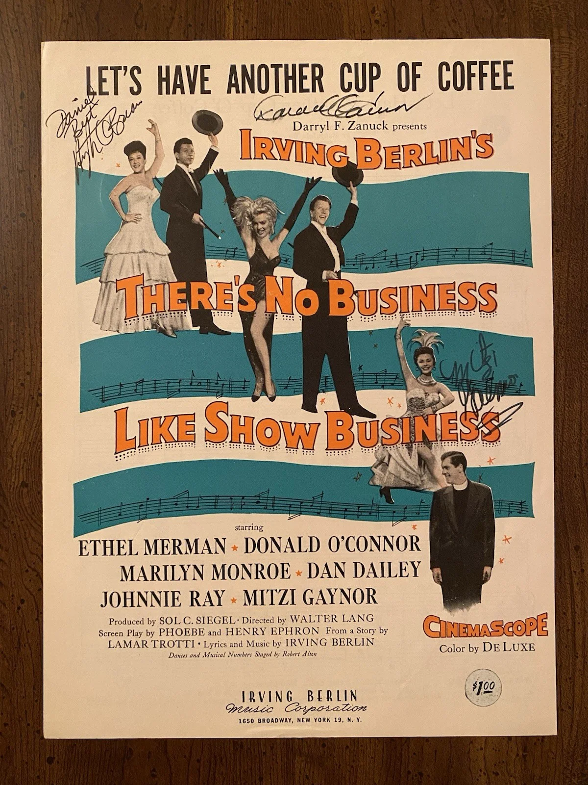 Hugh O’Brian, Mitzi Gaynor — Mitzi Gaynor Hugh O’Brian Signed Autographed No Business Like Show Business wCOA