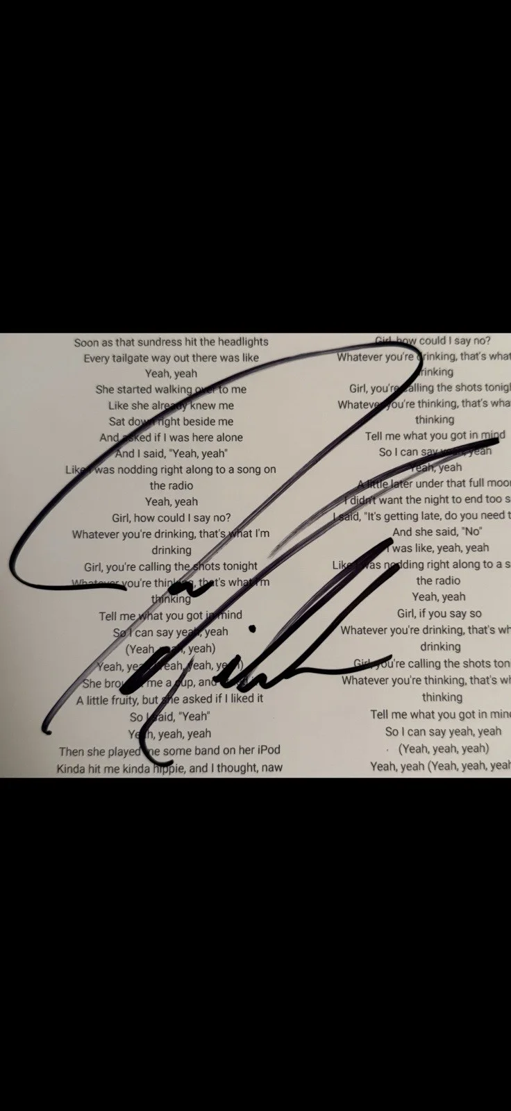 JOE NICHOLS Country Artist Signed Autographed “Yeah” Lyric Sheet, image 2