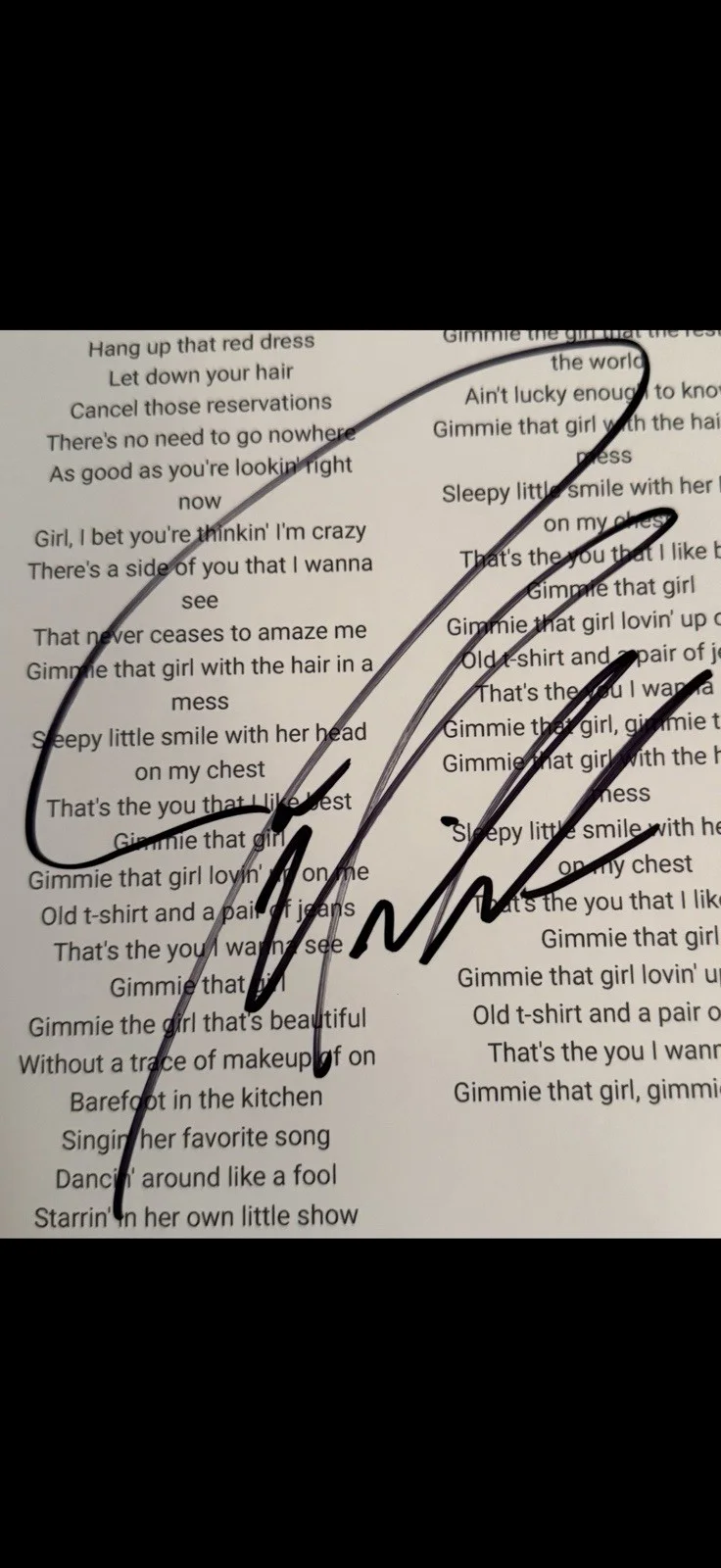 JOE NICHOLS Country Artist Signed Autographed “Gimmie That Girl ” Lyric Sheet, изображение 2