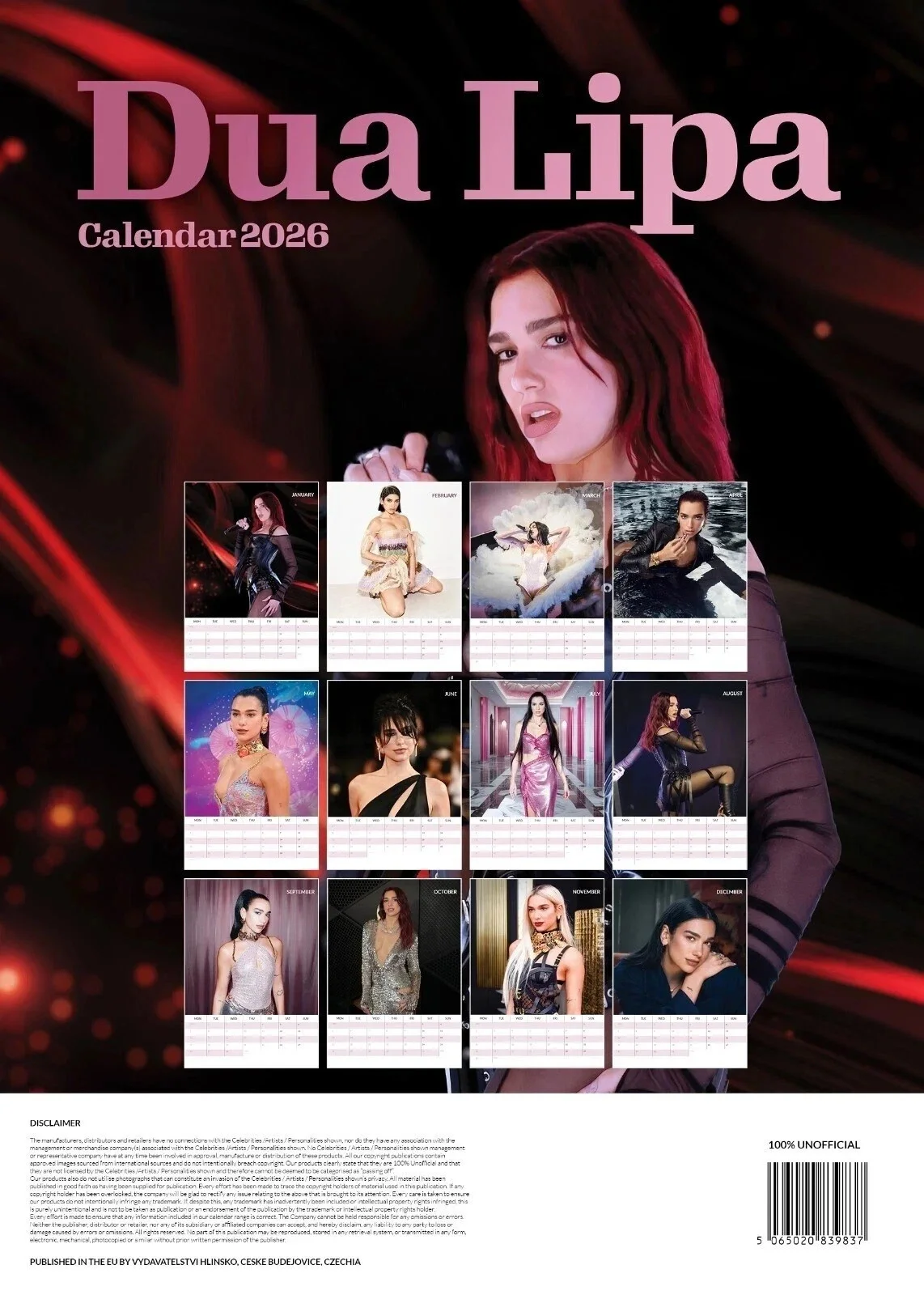 Dua Lipa Calendar 2026 Large Wall A3 Size Sealed free Uk Postage SALE!!, image 2