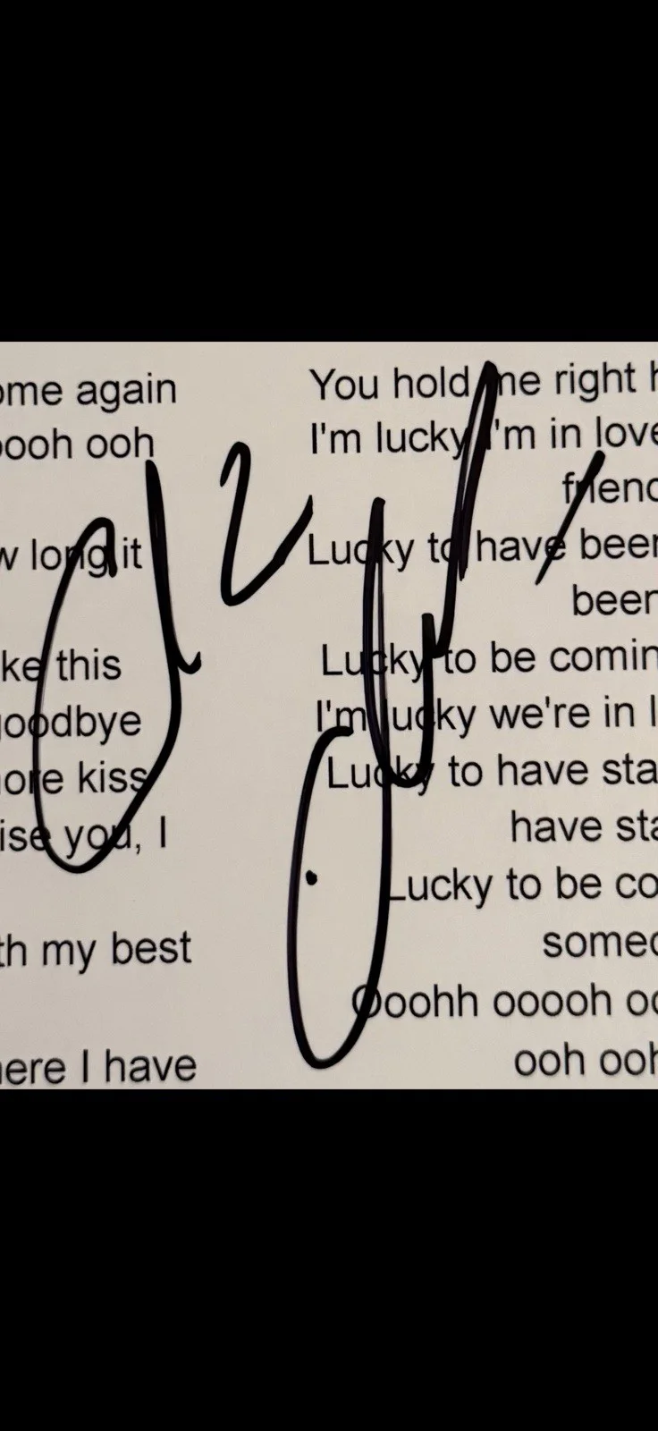 COLBIE CAILLAT SIGNED AUTOGRAPHED “LUCKY” LYRIC SHEET, image 2