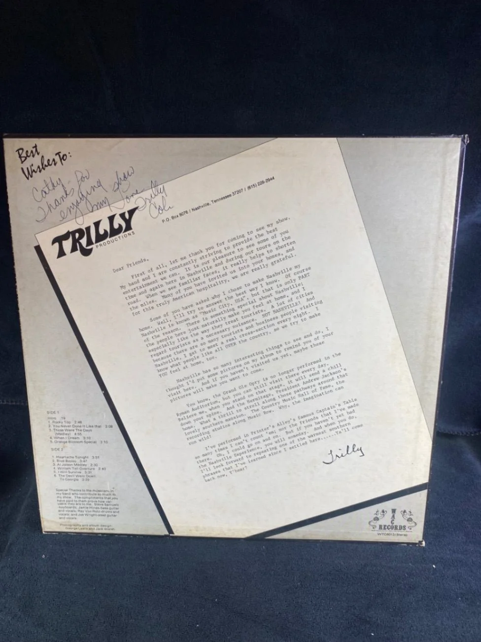 Trilly Cole In Nashville Autographed Signed LP Album Vinyl Record Country Music, изображение 2