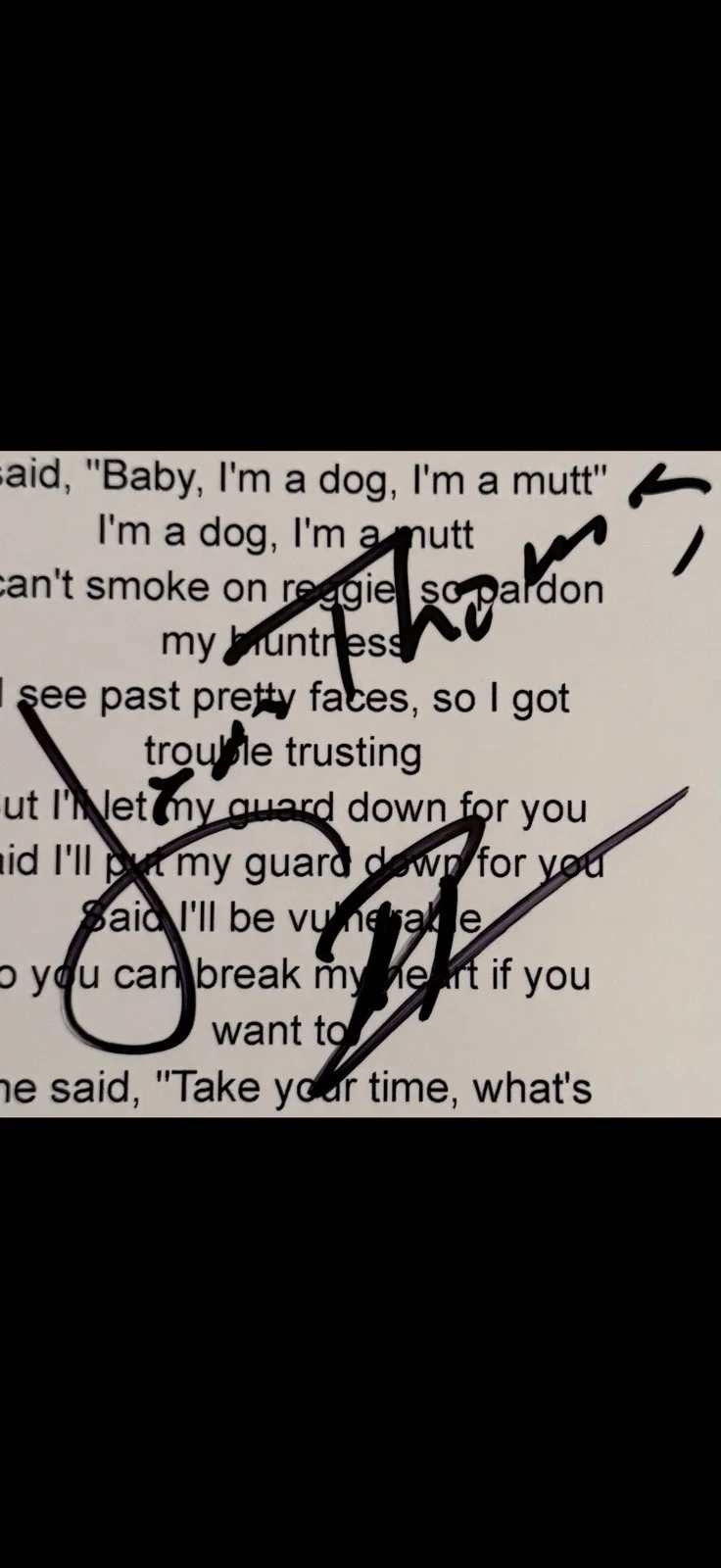 Leon Thomas III Music Artist Autographed “MUTT”Lyric Sheet Victorious Actor, image 2
