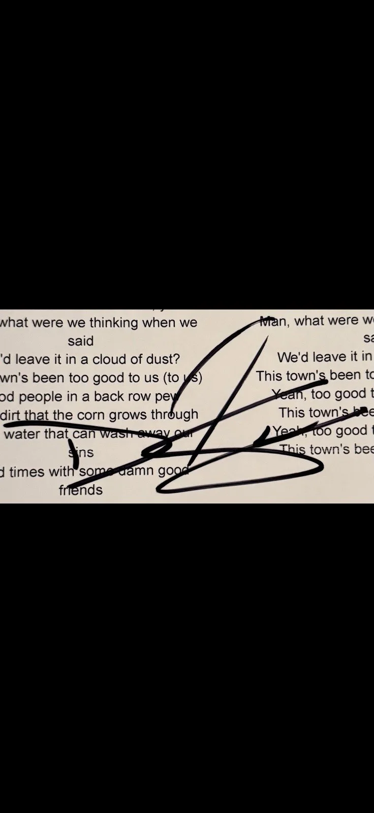 Dylan Scott Signed Autographed “ This Town’s Been Too Good To Us” Lyric Sheet, изображение 2
