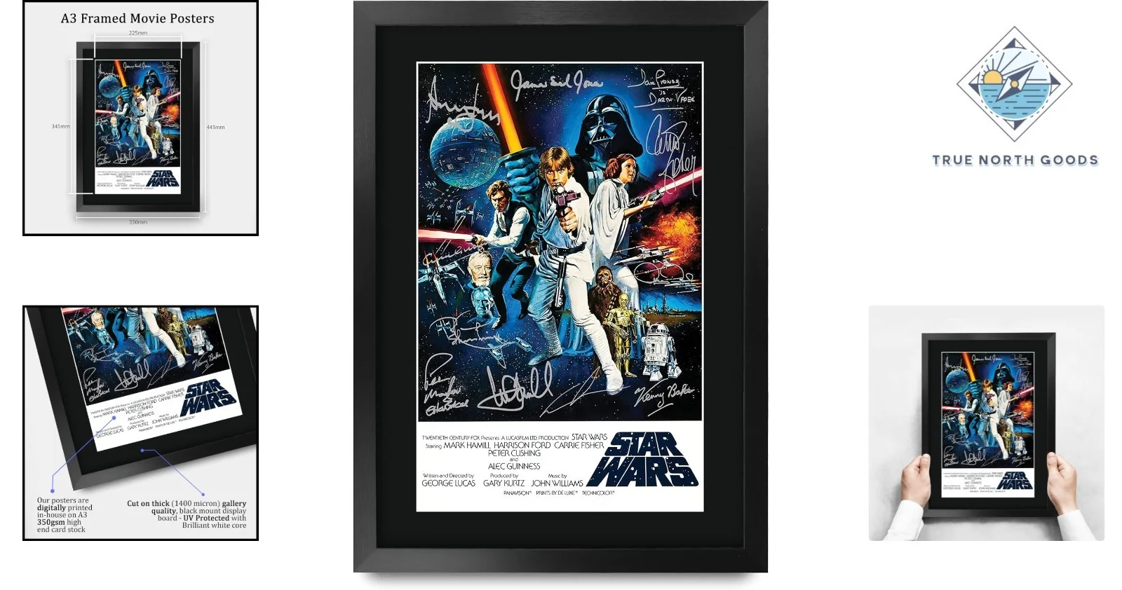 Mark Hamill — Star Wars a New Hope Movie Poster Cast Signed 16" x 12" Framed Gift Printed A..., изображение 2