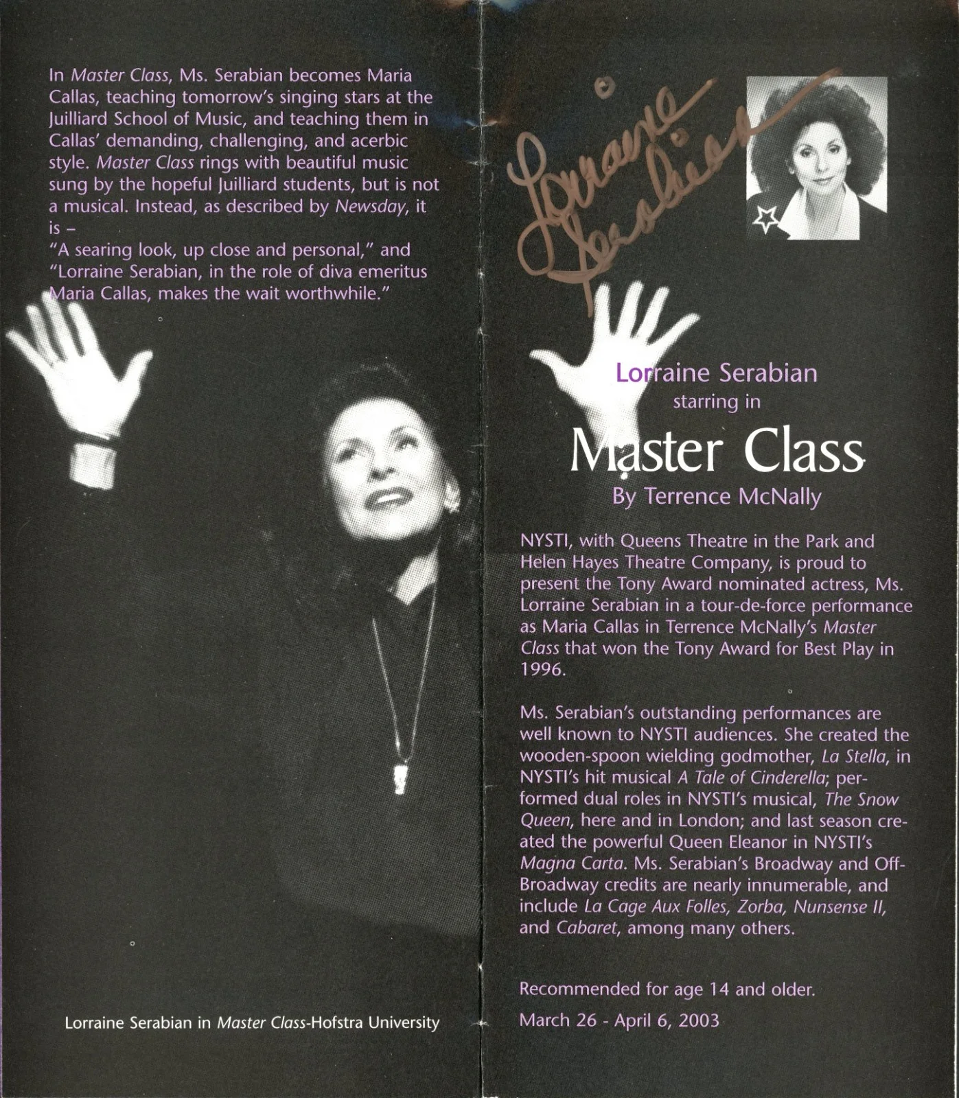 Lorraine Serabian Signed Program, image 2