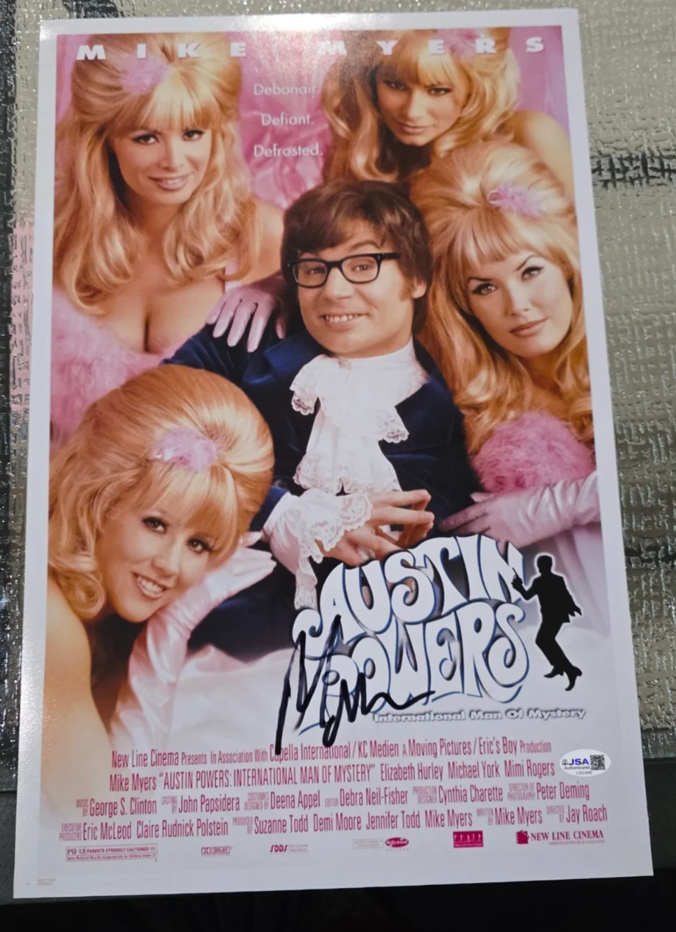 MIKE MYERS — Mike Myers signed "AUSTIN POWERS" 12x18 Photo movie poster JSA COA Rare