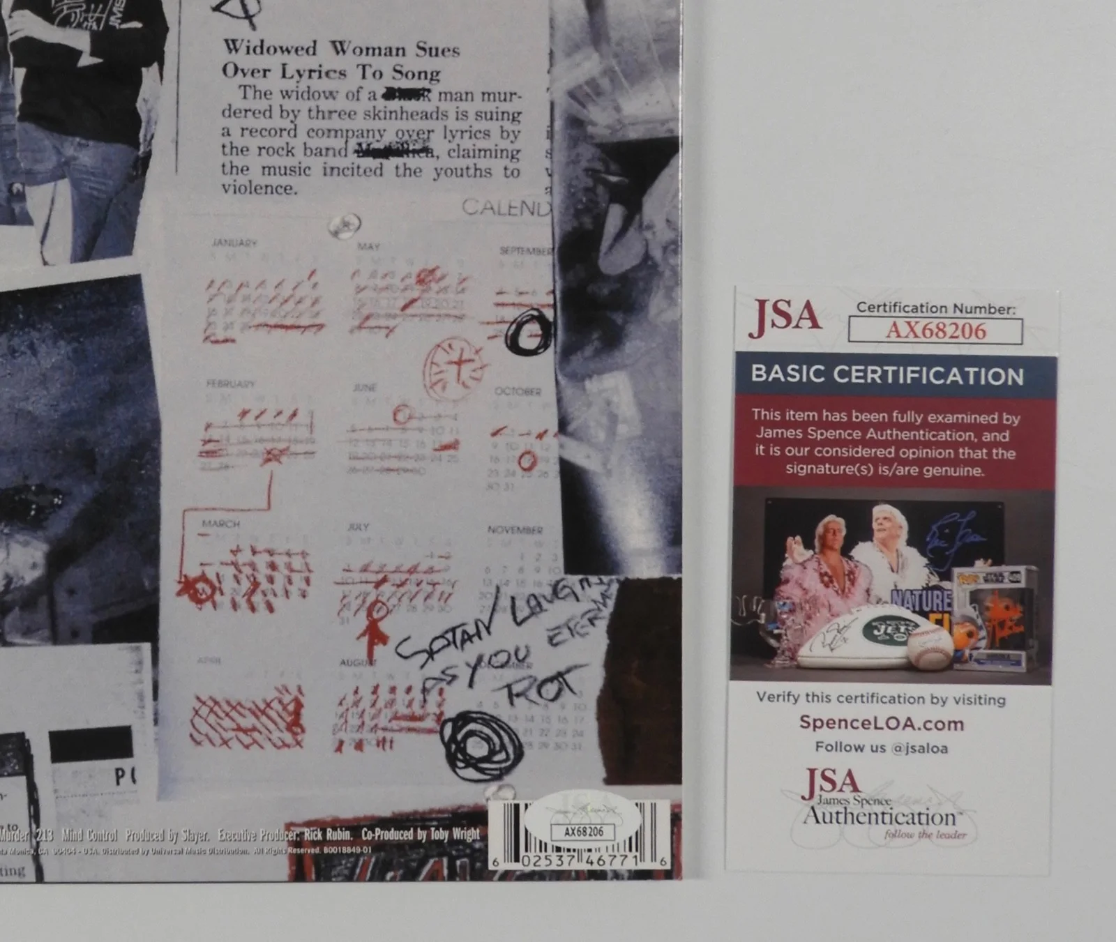 Slayer Kerry King Tom Araya JSA Signed Autograph Album Vinyl Record, image 3