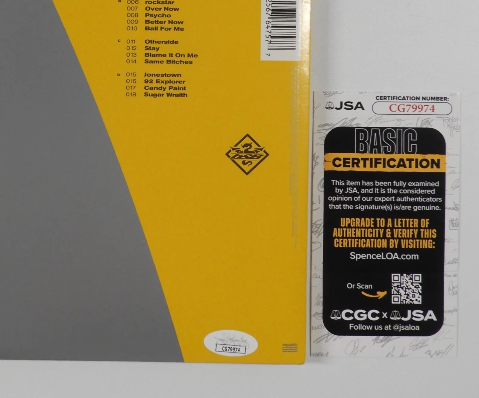 Post Malone JSA Signed Autograph Album Vinyl Record Beerbongs & Bentleys, image 3