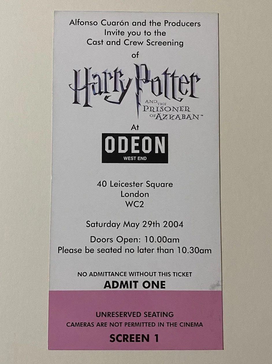 Harry Potter & The Prisoner Of Azkaban cast & crew Screening Ticket - Premiere, изображение 2