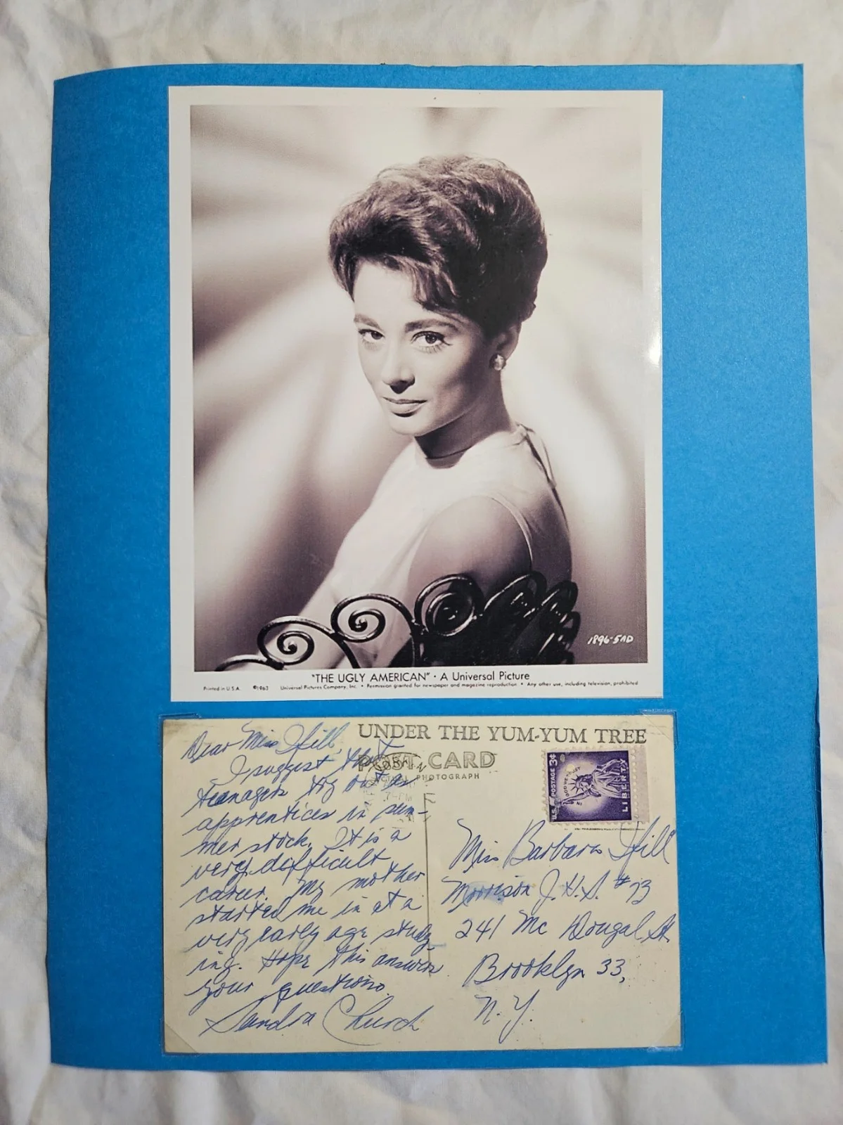 Vintage Sandra Church autograph postcard The Ugly American, image 2