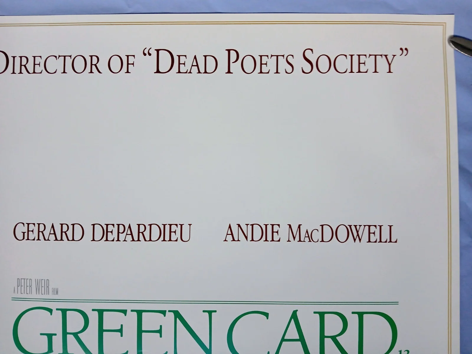 GREEN CARD (1990) rolled original quad poster - Gerard Depardieu, Andie McDowell, image 3
