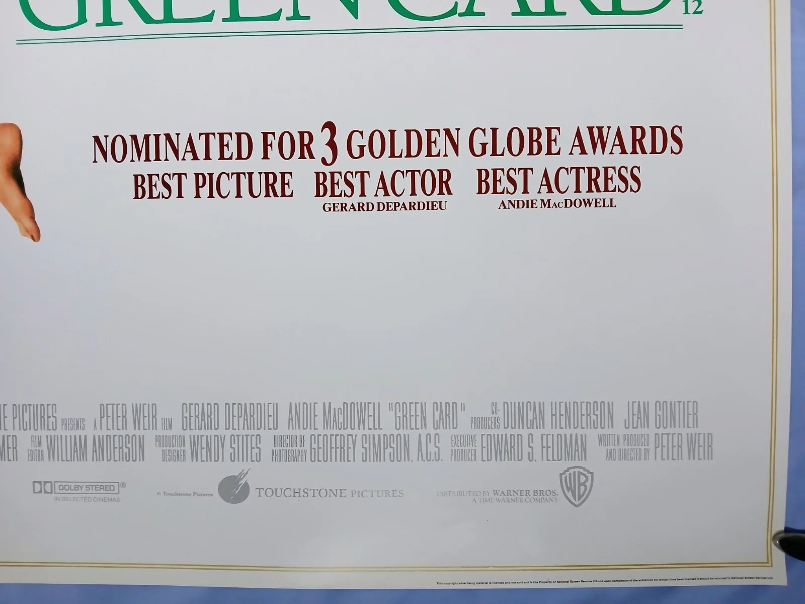 GREEN CARD (1990) rolled original quad poster - Gerard Depardieu, Andie McDowell, image 5