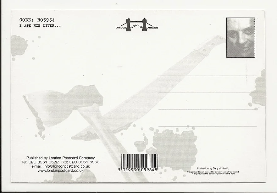 HANNIBAL LECTOR VINTAGE MOVIE POSTCARD - CLASSIC MOVIE VILLAIN, изображение 2