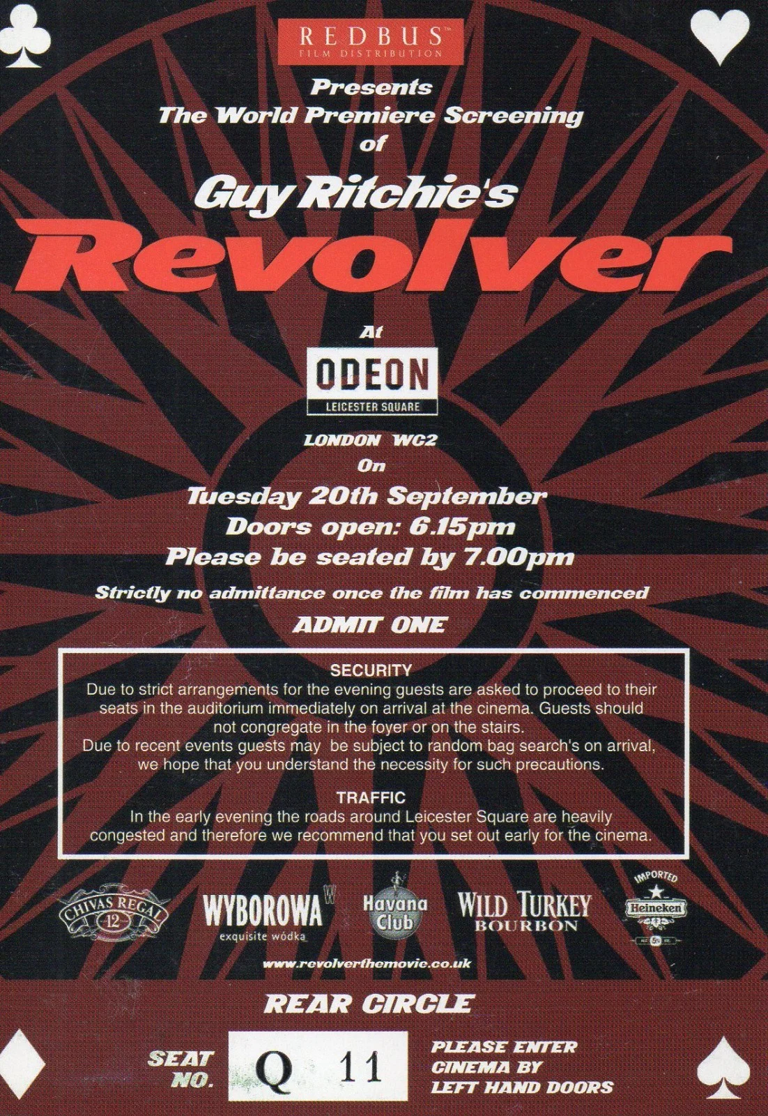 REVOLVER - World Premiere Ticket London 2005 Guy Ritchie *RARE*, image 2