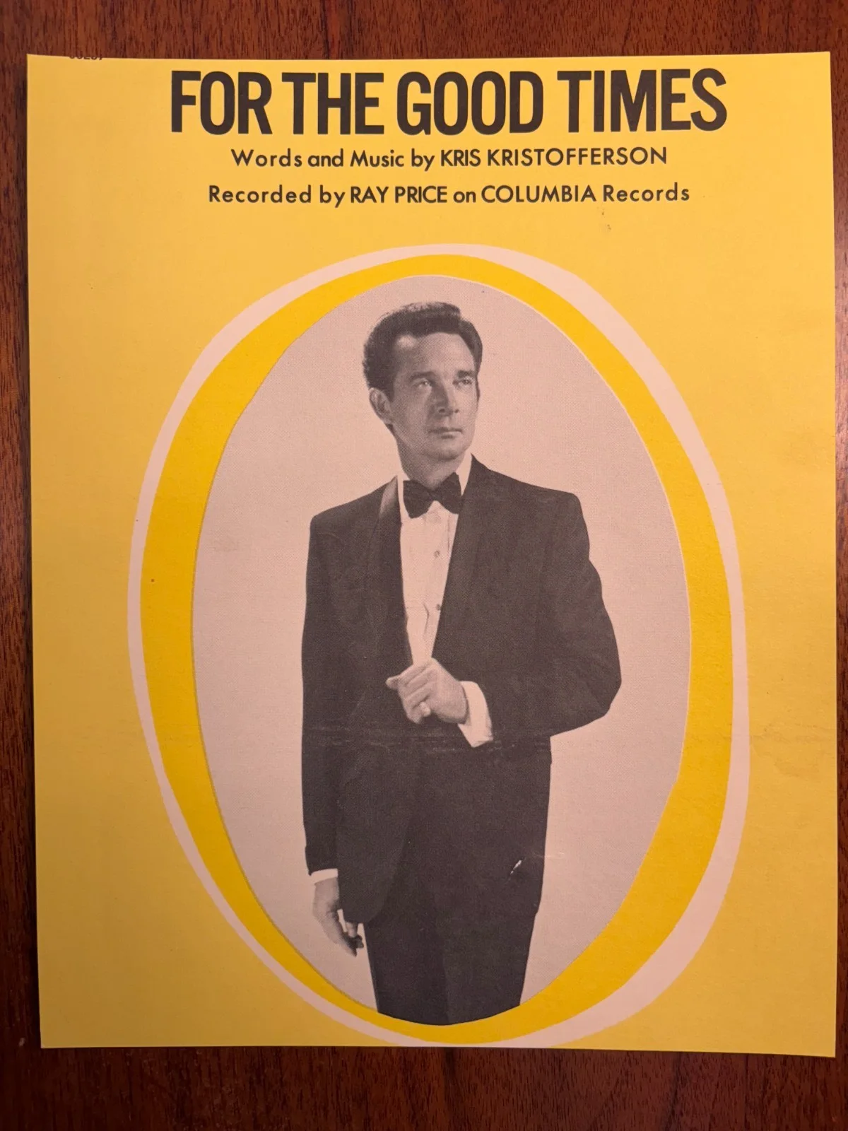 Vintage 5.5 x 4.25 Page Signed by RAY PRICE + "For The Good Times" Song Sheet, изображение 3
