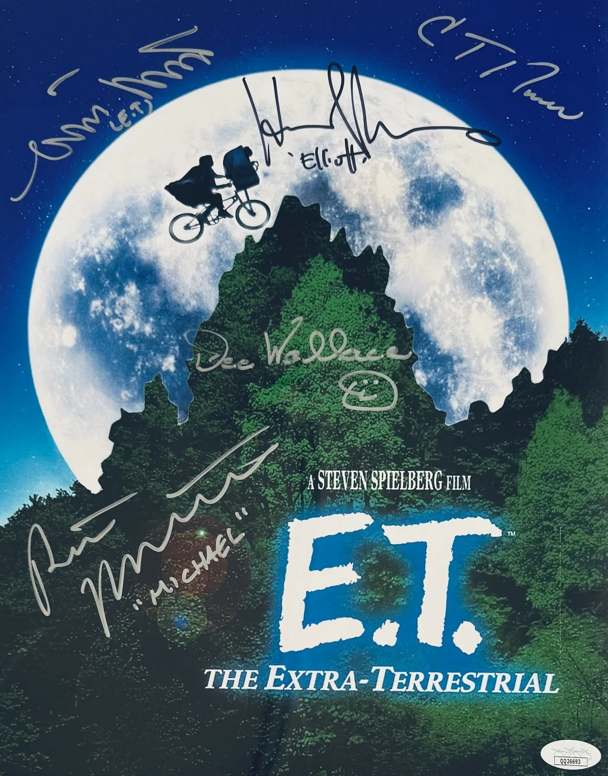 Henry Thomas — E.T. The Extra-Terrestrial 11x14 Mini Poster Signed x6 + JSA + Erica Eleniak