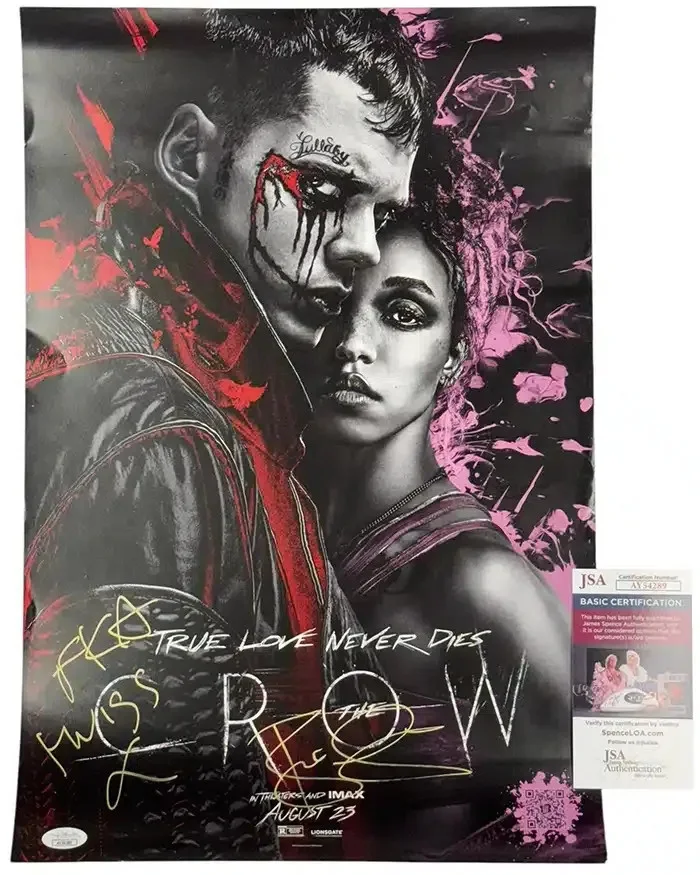 Bill Skarsgard & FKA twigs — Bill Skarsgard & FKA twigs signed Poster Eric Draven Shelly JSA Authentication