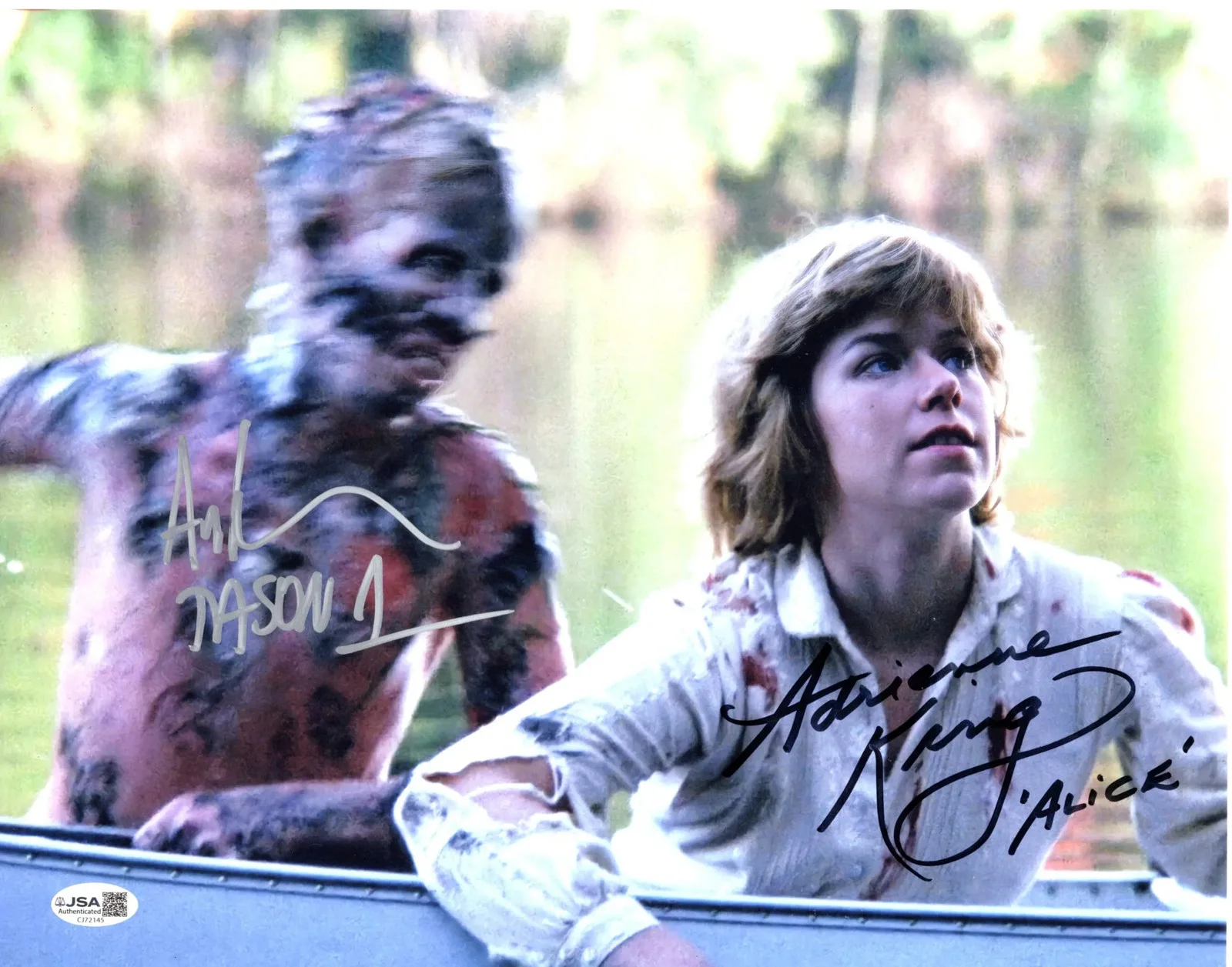 Ari Lehman & Adrienne King — Ari Lehman & Adrienne King signed 11x14 Photo Alice Hardy, JSA Authentication