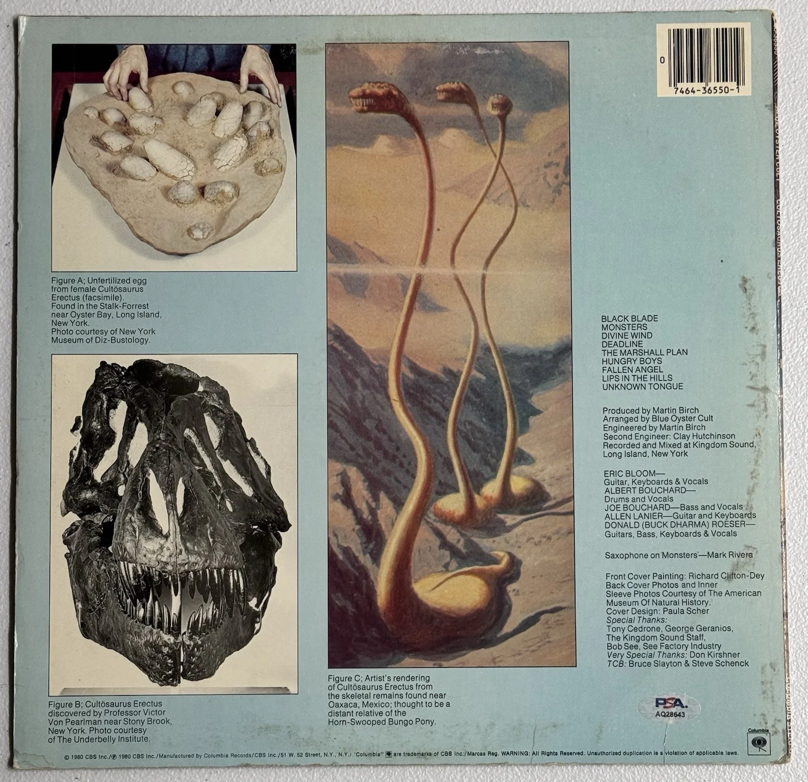 Blue Oyster Cult Signed Cultosaurus Erectus Vinyl Album Buck & Eric PSA/DNA COA, image 2