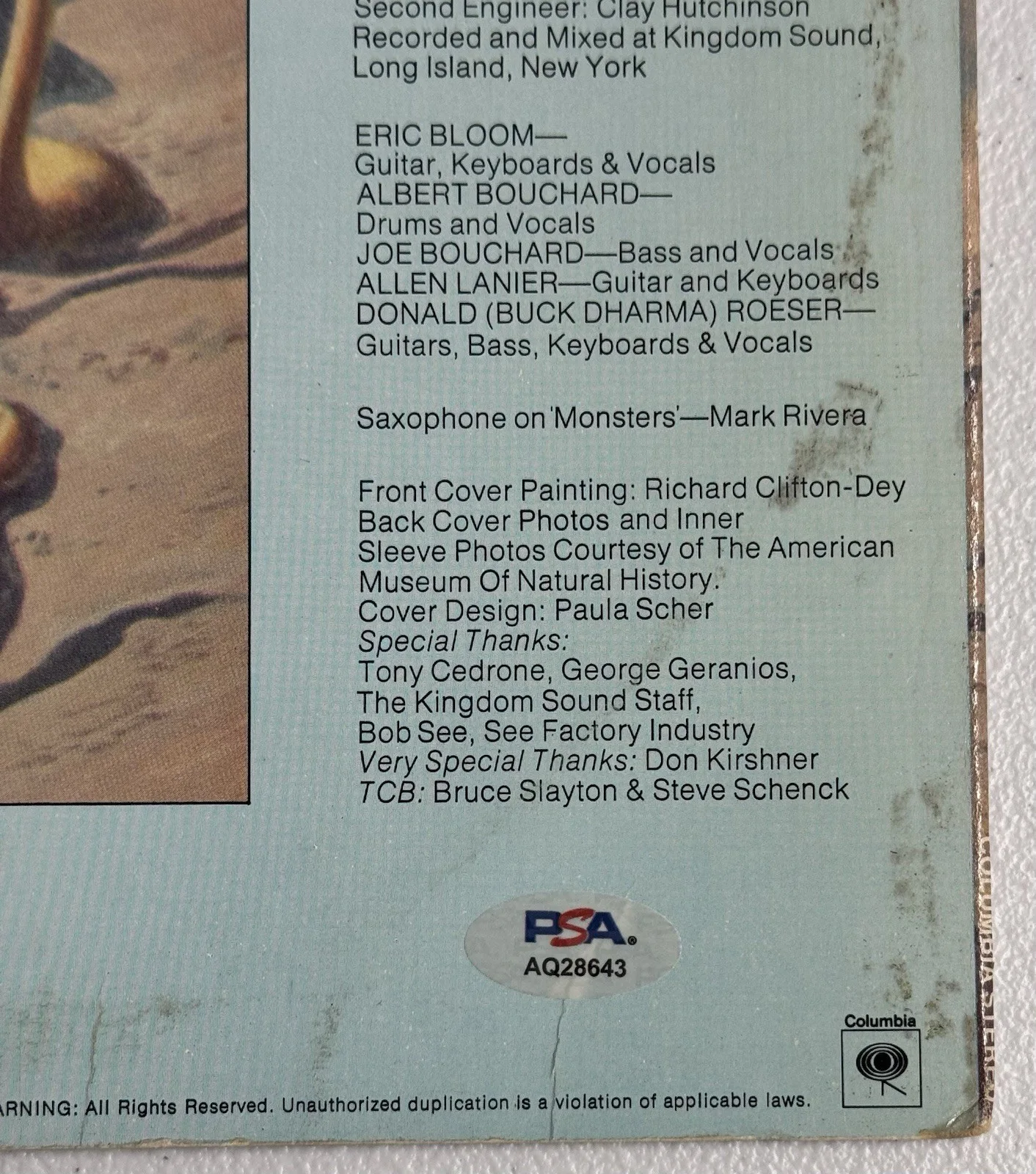 Blue Oyster Cult Signed Cultosaurus Erectus Vinyl Album Buck & Eric PSA/DNA COA, image 3