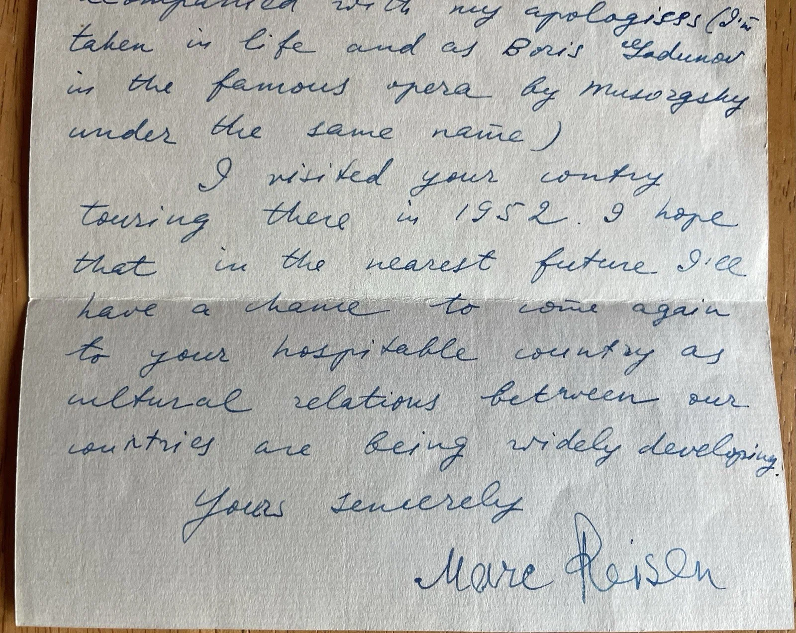 Very Rare! Soviet Opera Bass Singer Mark Reizen Autograph Letter, изображение 3