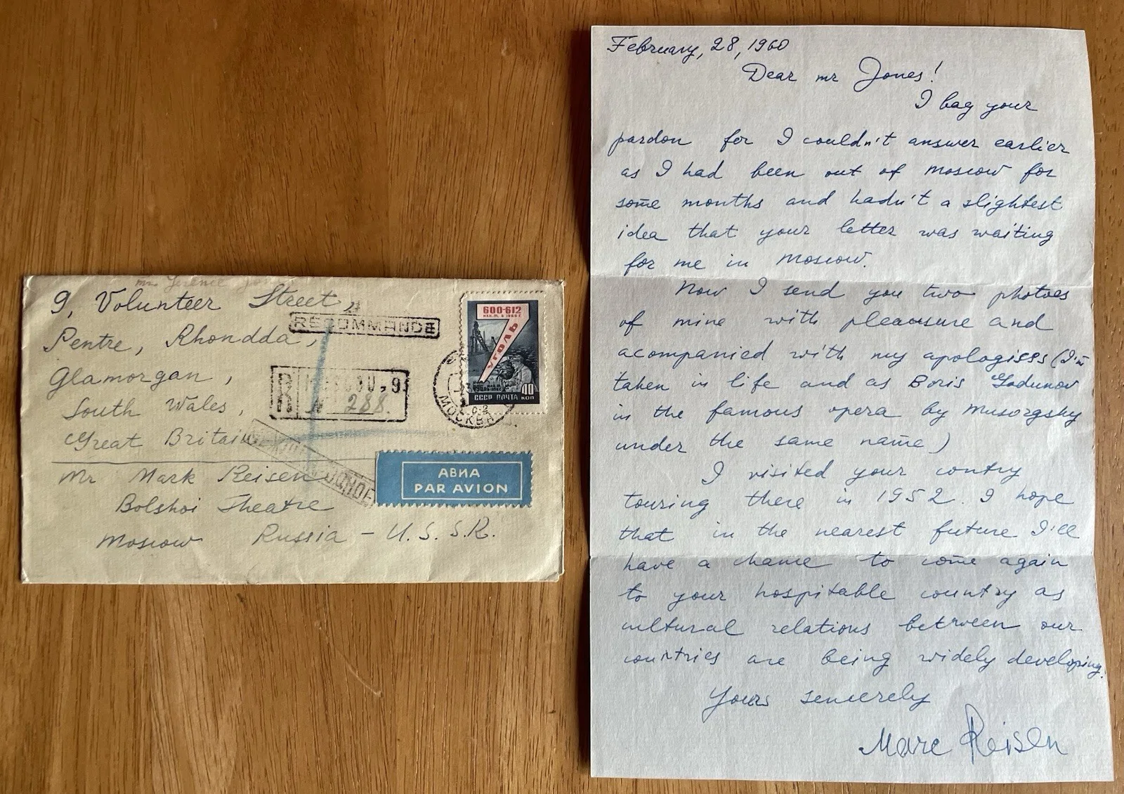 Very Rare! Soviet Opera Bass Singer Mark Reizen Autograph Letter, изображение 5