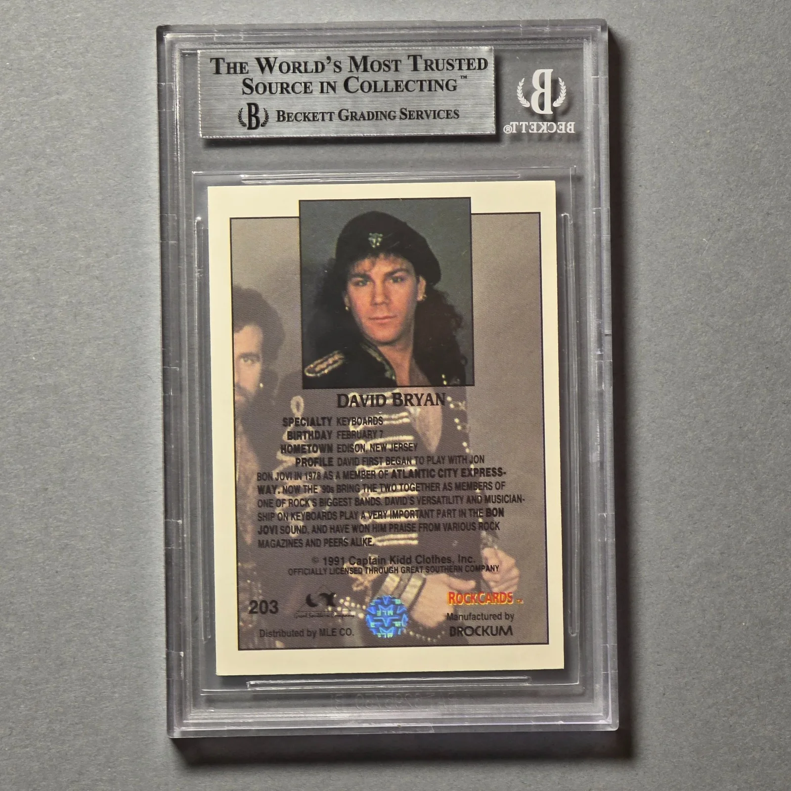 David Bryan signed autograph auto 1991 RockCards Bon Jovi Card BGS Authenticated, image 2