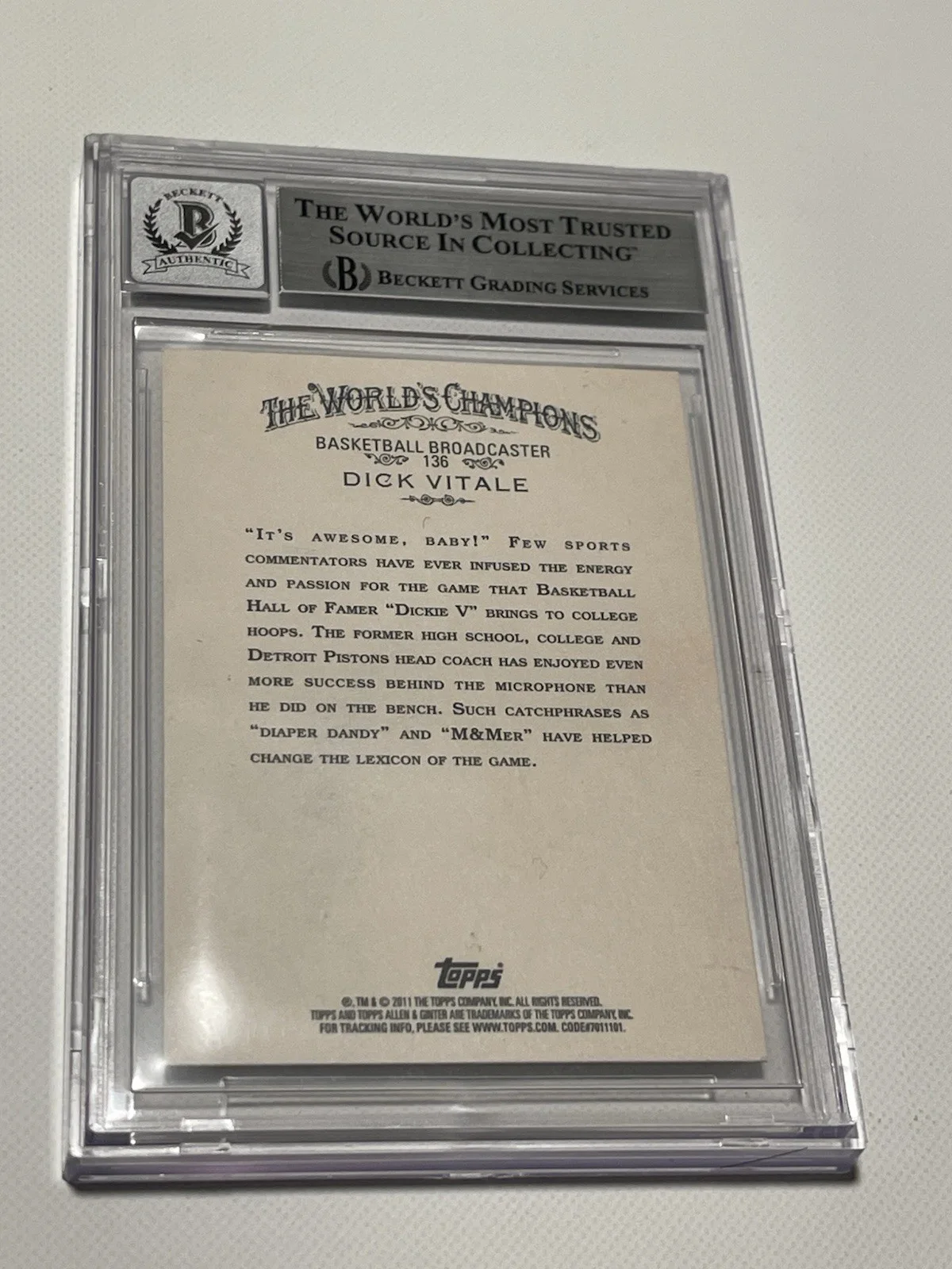 Dick Vitale — Dick Vital Signed Card Topps Allen & Ginter IP Slabbed Beckett BAS COA Auto a, image 2