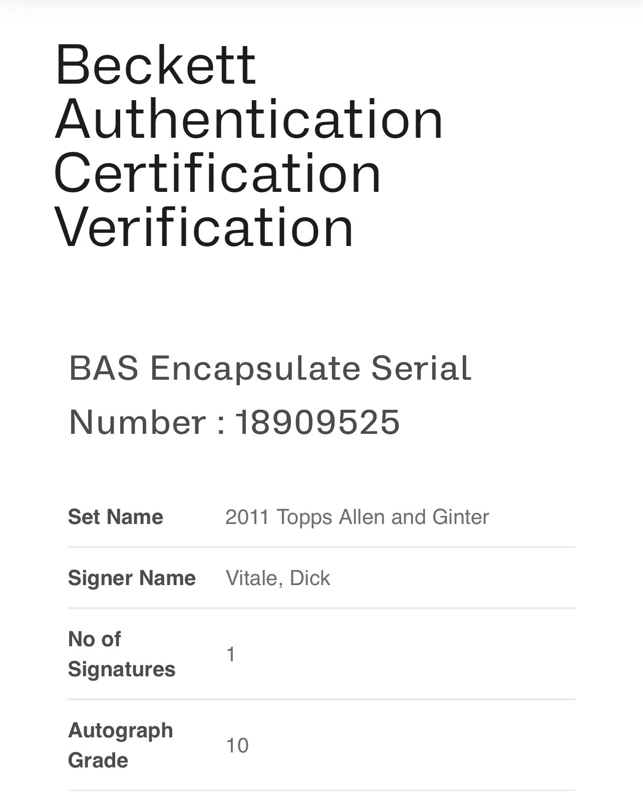 Dick Vitale — Dick Vital Signed Card Topps Allen & Ginter IP Slabbed Beckett BAS COA Auto a, image 3