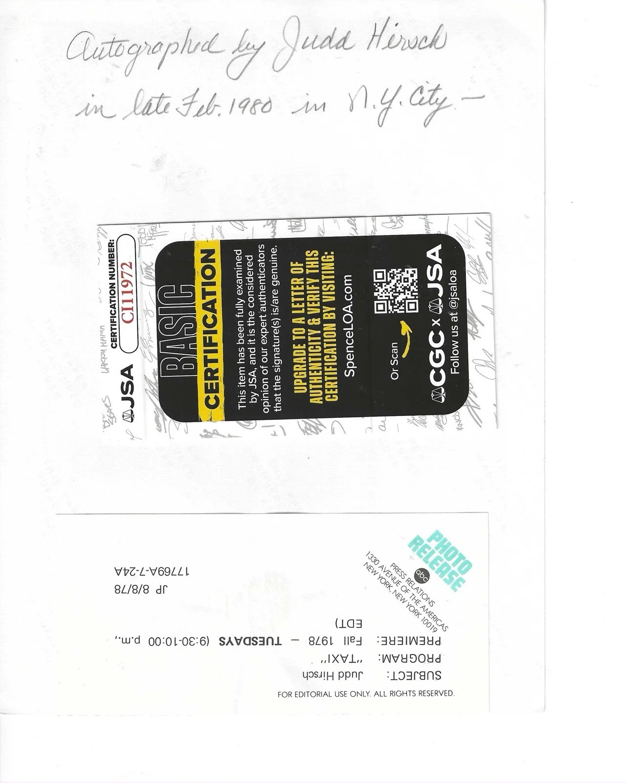 Judd Hirsch — Judd Hirsch signed photo JSA 7x9 ABC 1978 TAXI Studio original w/ COA, изображение 4