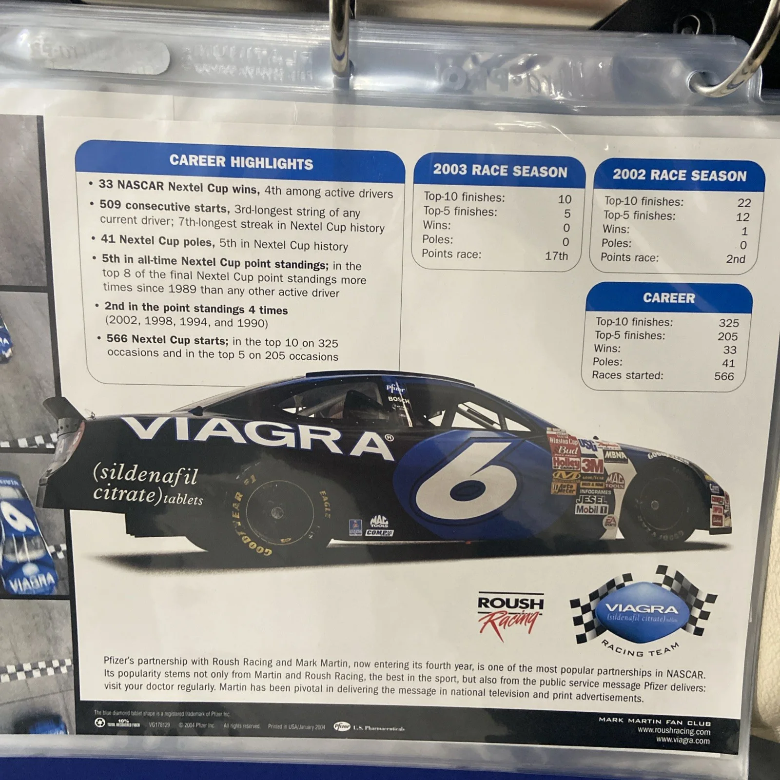 Mark Martin Signed 8x10 color Photo NASCAR Viagra #6 racing, image 5