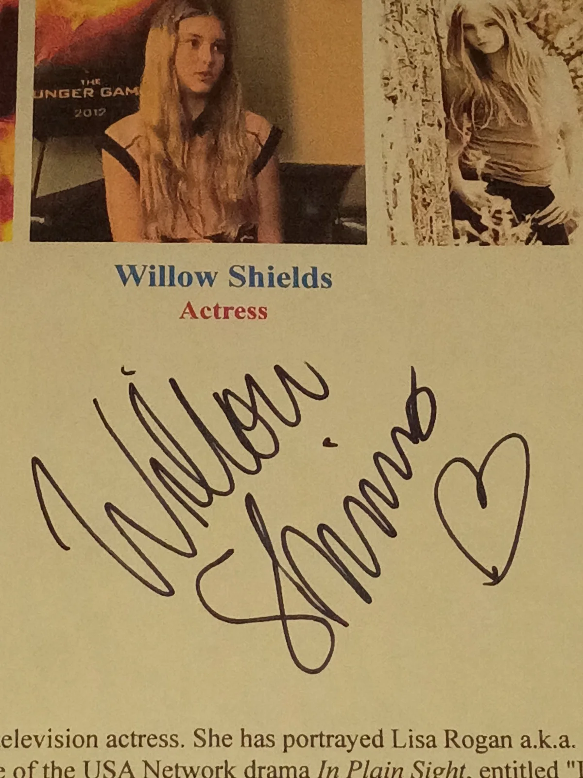 Willow Shields Signed Autographed Bio Sheet 8.5x11", image 2