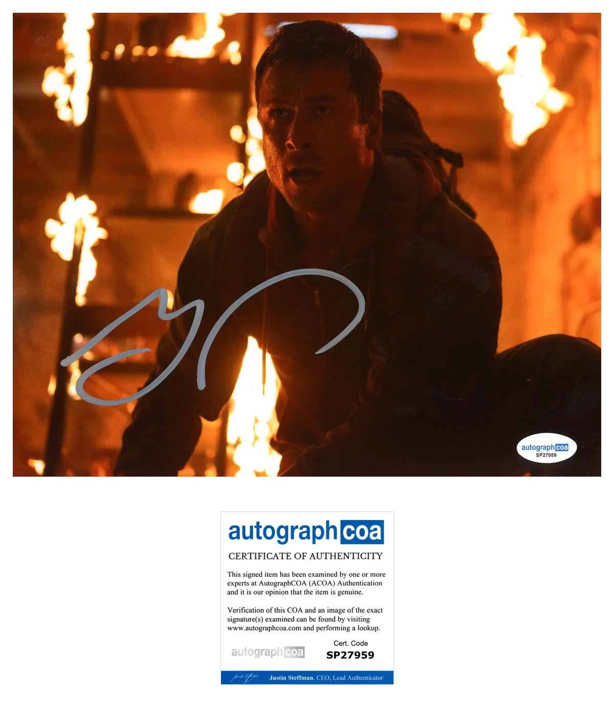 Glen Powell — Glen Powell 'The Running Man’ Signed Autograph 8x10 Photo 'Ben Richards' ACOA