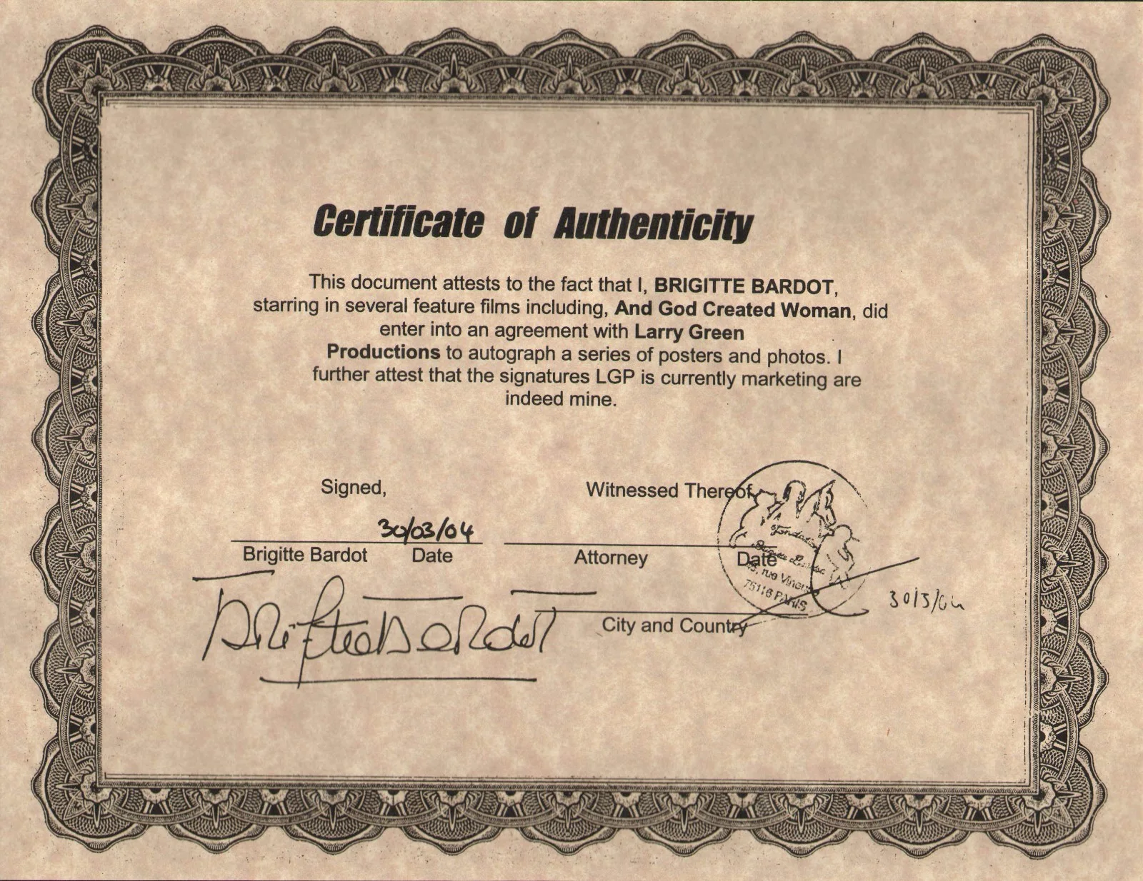 BRIGITTE BARDOT HAND SIGNED AND GOD CREATED WOMAN POSTER ORIGINAL AUTOGRAPH COA, изображение 2