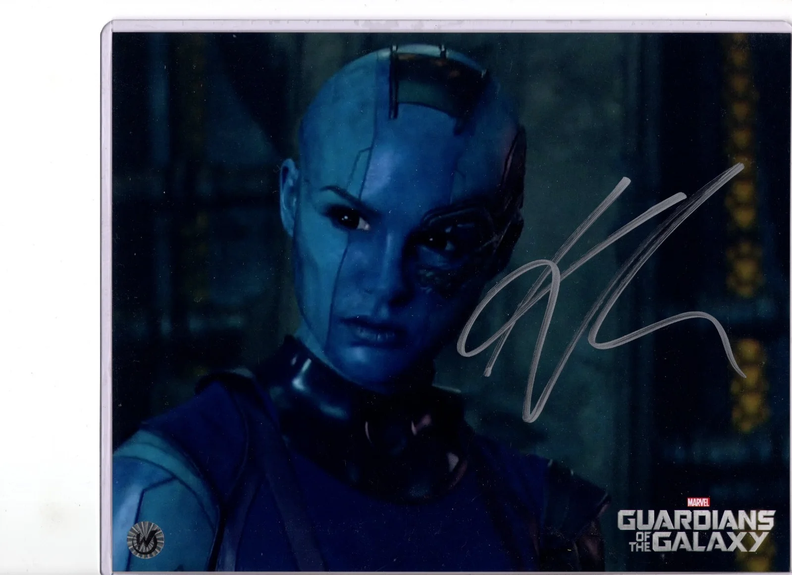 Karen Gillan — Karen Gillan - Nebula Guardians - 8x10 Autograph w/ Wizard Holographic Sticker