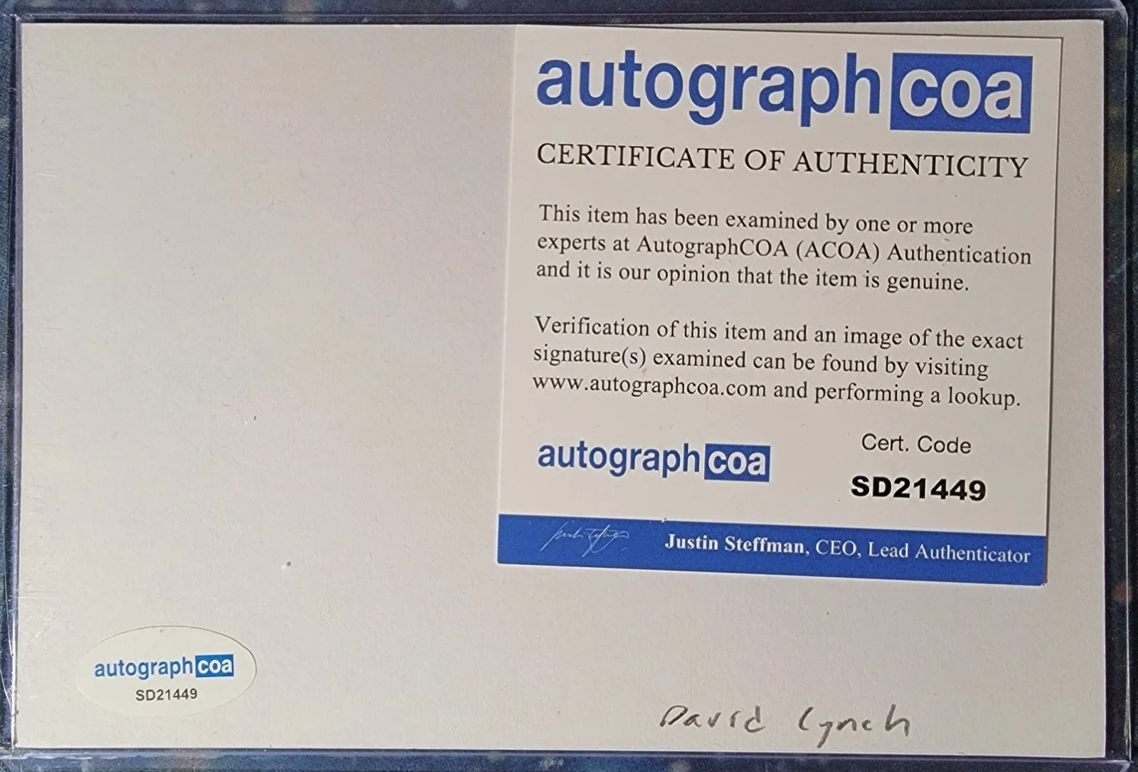 David Lynch — David Lynch Authentic Signed Index Card W/ ACOA Twin Peaks Mulholland Drive, image 2