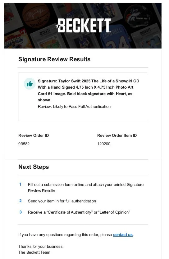 Taylor Swift The Life of a Showgirl CD Signed 4.75x4.75 Photo Art #1 - Beckett, изображение 4