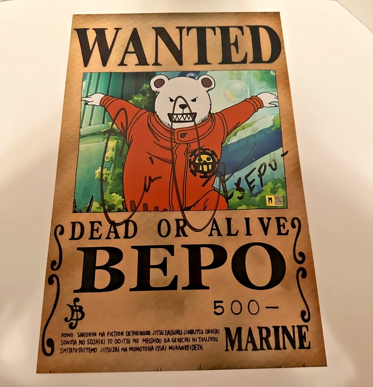 Cris George — Cris George Autographed Bepo One Piece Picture 11x17 Signed Anime MAS COA