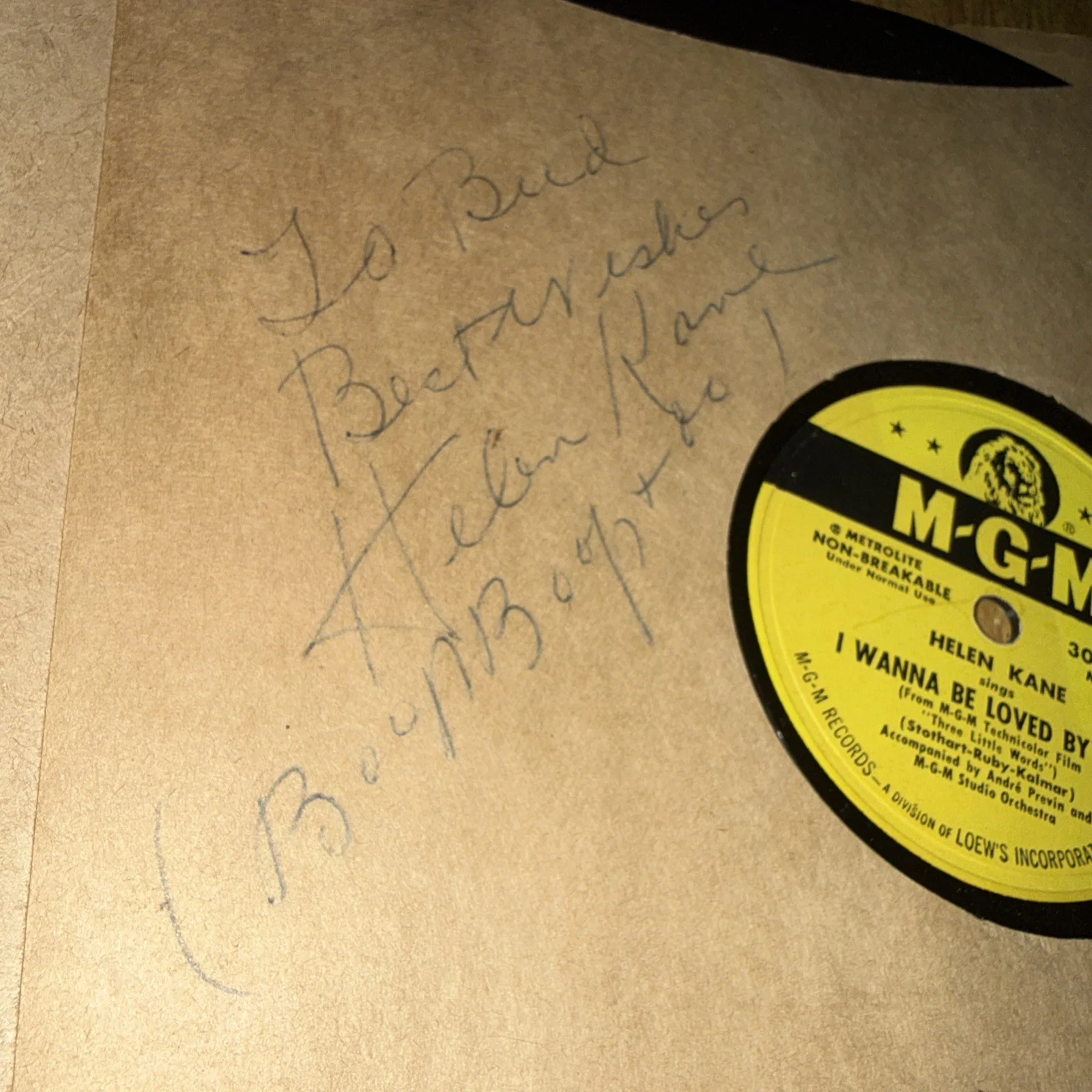 Authentic Vintage Helen Kane Autographed Record, image 2