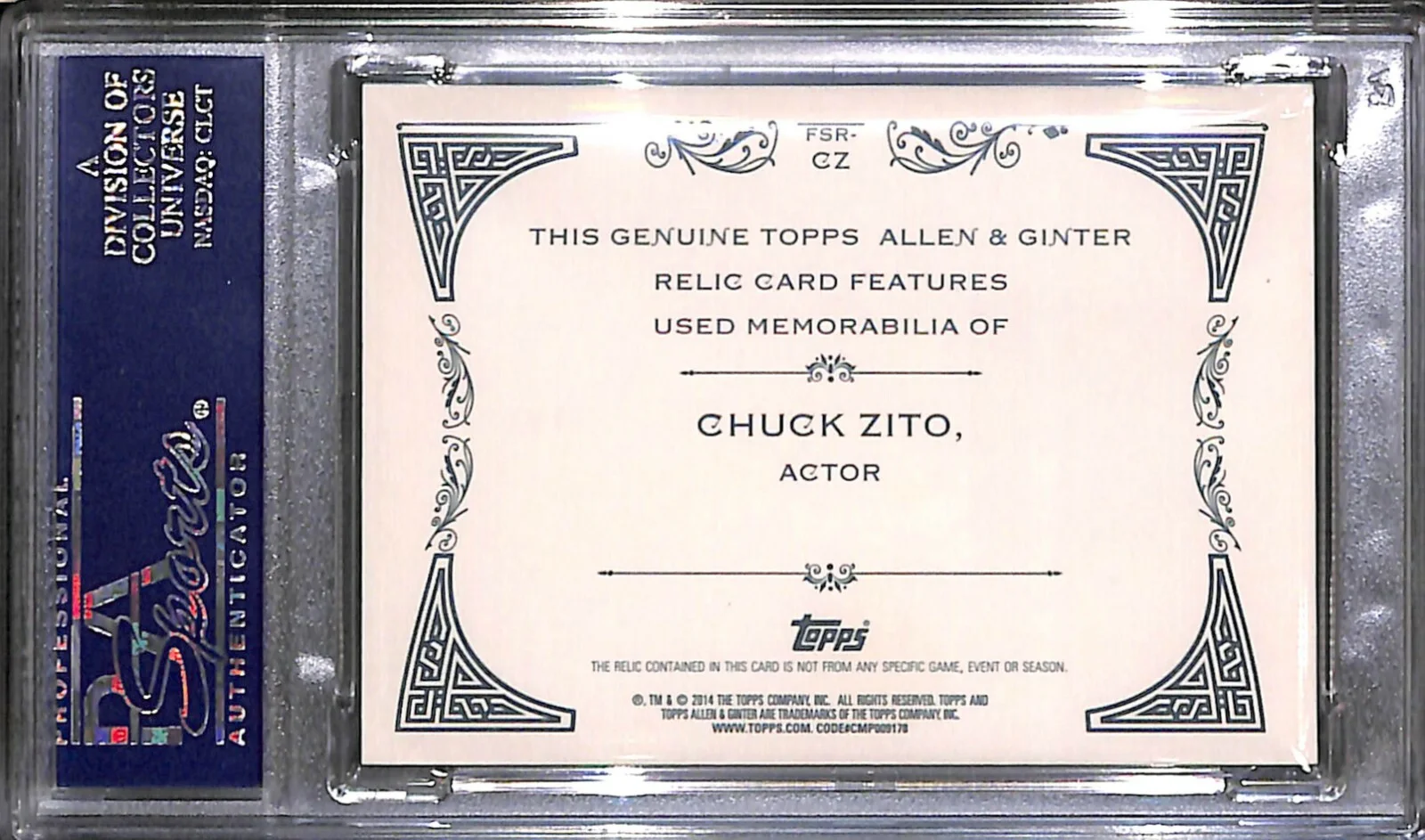 Chuck Zito — Chuck Zito Signed 2014 Topps Allen & Ginter Relics Card #FSR-CZ PSA/DNA #/d INS, изображение 5
