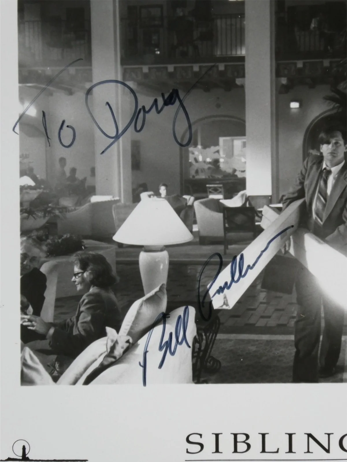 Bill Pullman — Bill Pullman Signed B&W 5.5x8 Promo Photo Sibling Rivalry Personalized To Doug, image 2