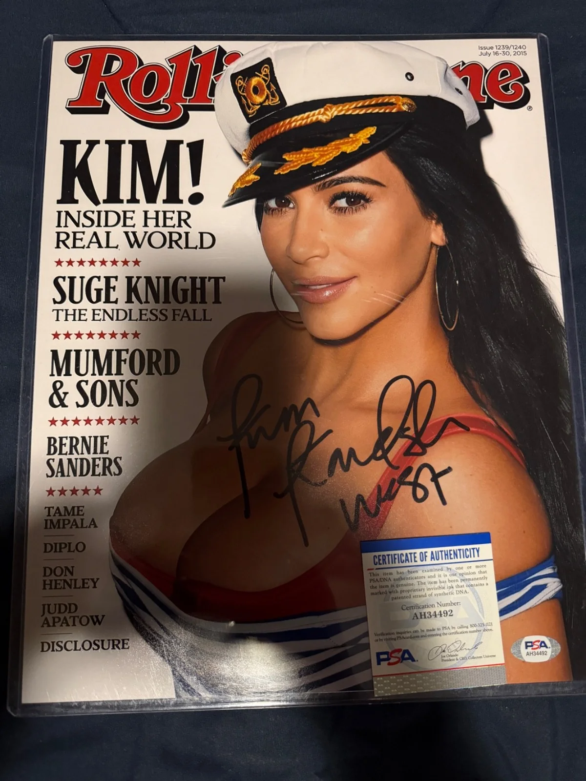 Kim Kardashian — Autographed Kim Kardashian 11x14 PSA authenticated Rolling Stone Cover, image 2