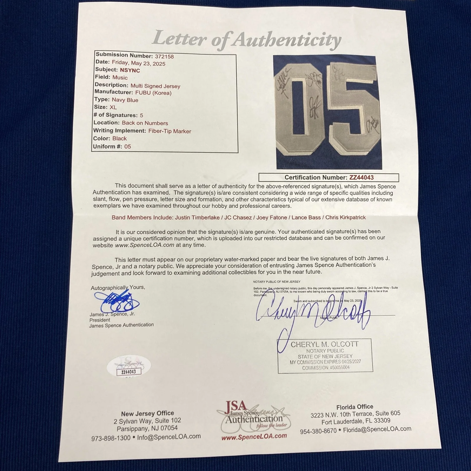 Justin Timberlake NSYNC Band Signed FUBU Jersey 5 Sigs JSA COA, изображение 2